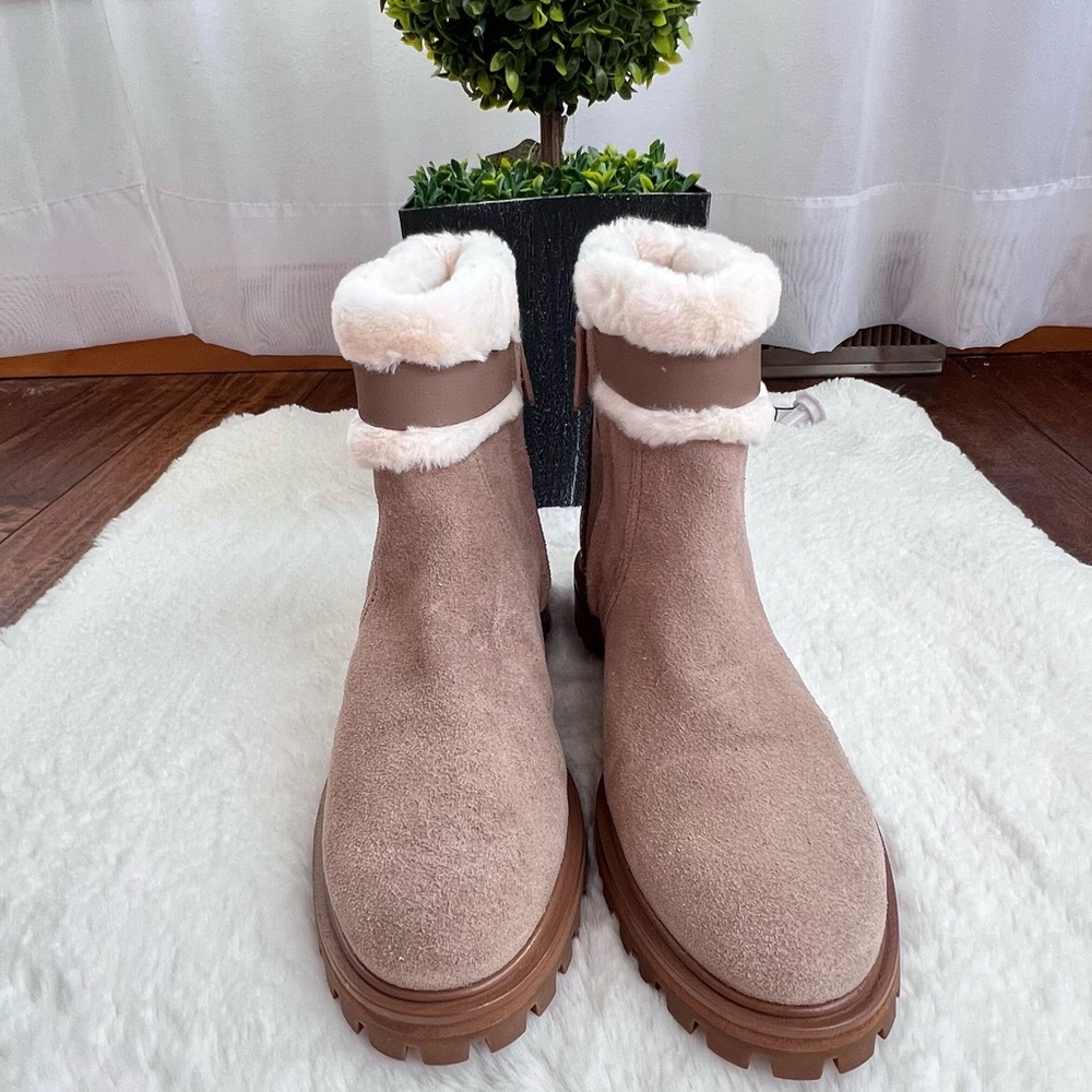 Kate Spade Bailee Winter Boots Rustic Brown Suede Faux Fur Lug Sole Size 8.5 - Picture 2 of 13